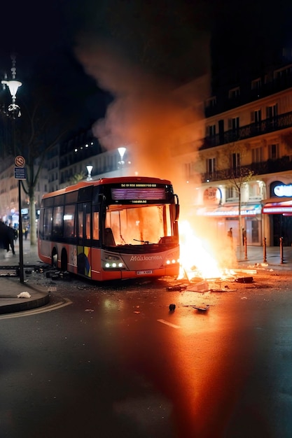 Photo illustration d'un bus public détruit dans les rues de france