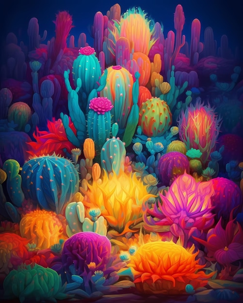 illustration de cactus coloré art fantastique généré ai