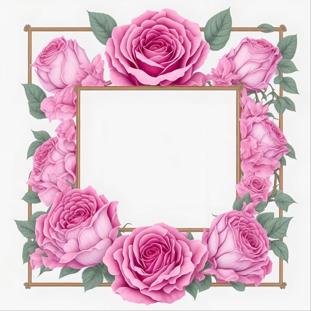 Illustration de cadre carré rose rouge romantique pour les invitations de mariage Ai générative