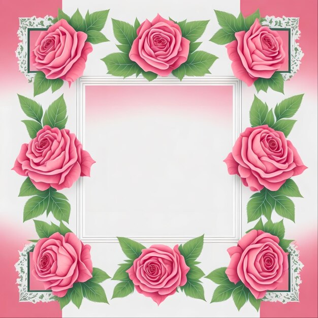 Illustration de cadre carré rose rouge romantique pour les invitations de mariage Ai générative