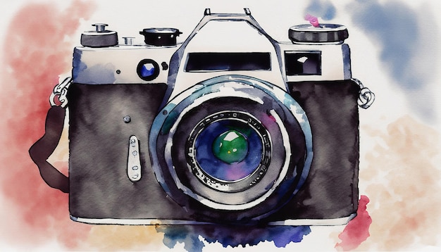 Illustration de la caméra photo de style aquarelle La caméra photo est une caméra réflex.