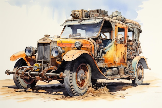 Illustration de camion vintage en couleur de couleur rétro