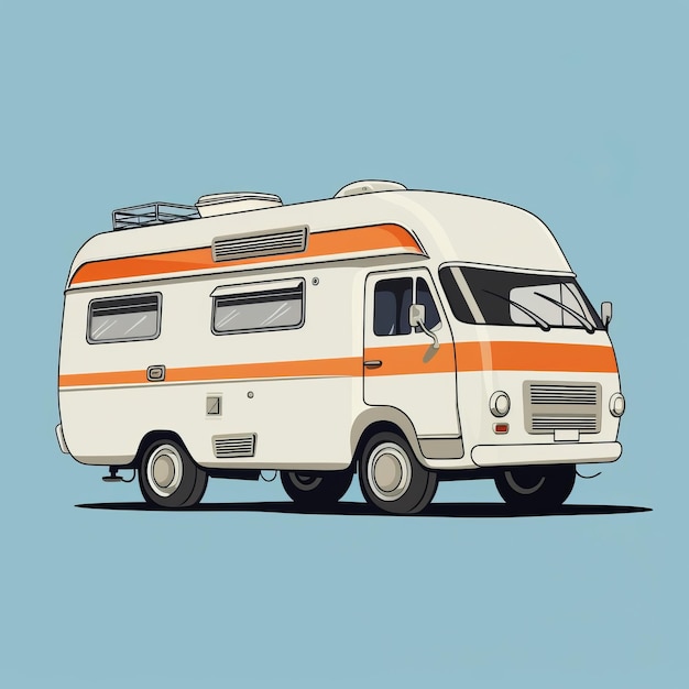 Illustration de camping-car classique rétro dans un style de minimalisme nostalgique