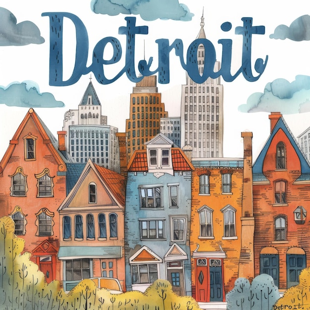 Une illustration capricieuse de Detroit au crayon