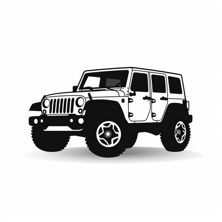 Photo une illustration capricieuse de la jeep wrangler v6 en noir et blanc