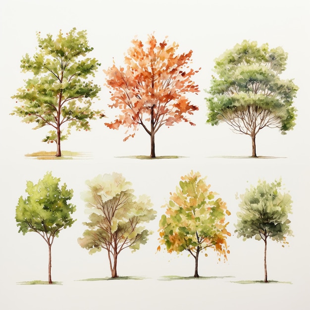 Photo illustration captivante de collage d'arbres sur fond blanc