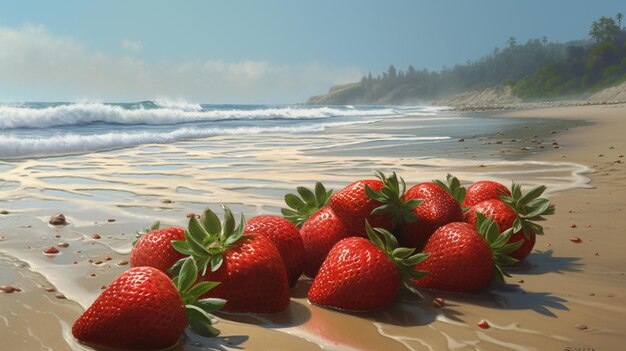 L'illustration capture une fraise sur le rivage AI générative