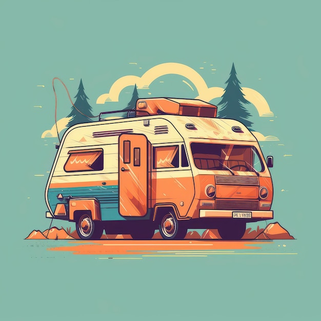 Illustration d'une caricature d'un camping-car