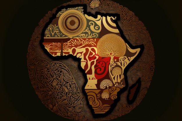 Illustration de la carte de l'Afrique avec le mois de l'histoire noire aux couleurs africaines Generative AI