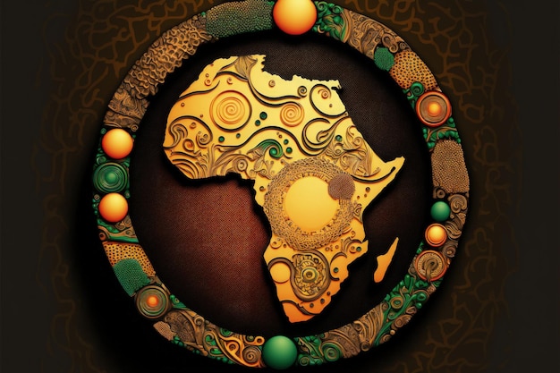 Illustration de la carte de l'Afrique avec le mois de l'histoire noire aux couleurs africaines Generative AI