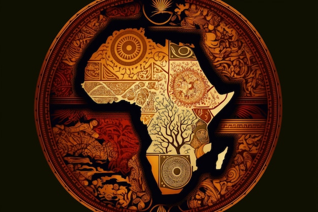 Illustration de la carte de l'Afrique avec le mois de l'histoire noire aux couleurs africaines Generative AI