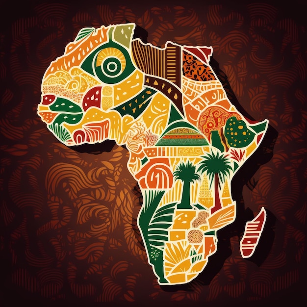 Illustration de la carte de l'Afrique avec le mois de l'histoire noire aux couleurs africaines Generative AI