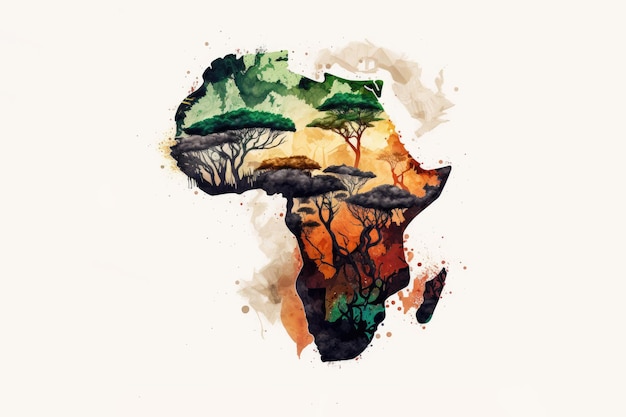 Illustration de la carte du continent africain remplie de couleurs Generative AI