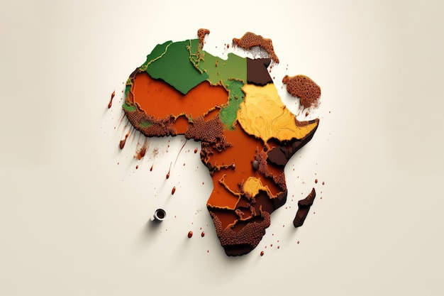 Photo illustration de la carte du continent africain remplie de couleurs generative ai