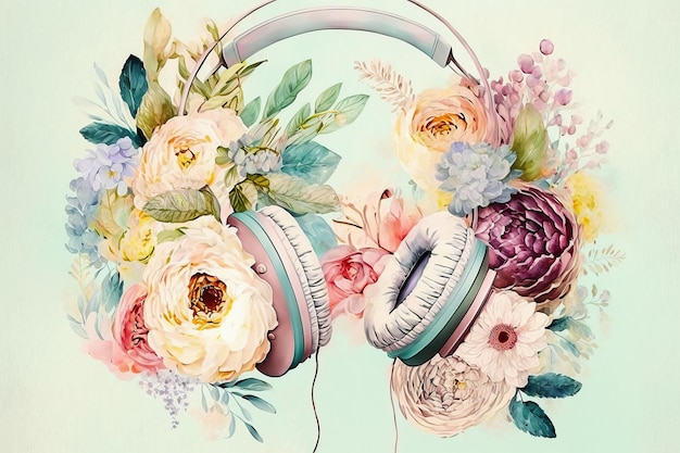 Illustration d'un casque avec des fleurs et des plantes