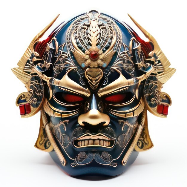 Photo illustration d'un casque et d'un masque de samouraï dans une pose attrayante