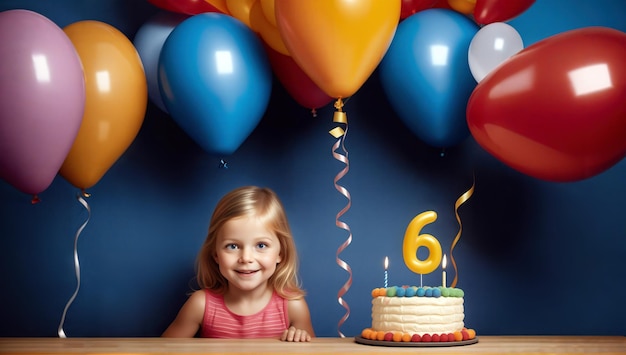 Illustration de la célébration de l'anniversaire de la petite fille avec des ballons et des bougies