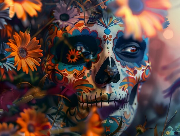 Illustration de la célébration de Flat dia de muertos crâne mexicain