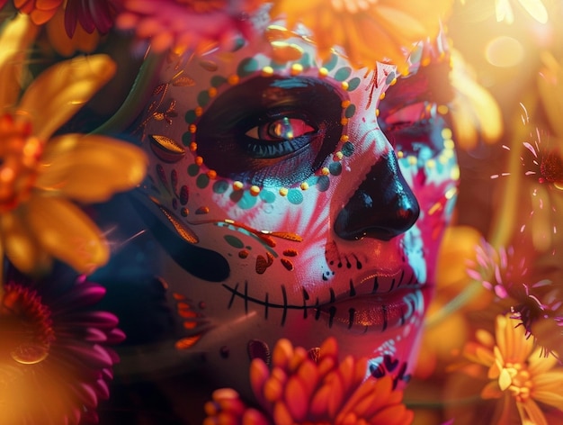 Illustration de la célébration de Flat dia de muertos crâne mexicain