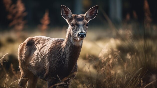 Illustration d'un cerf en attente au milieu d'une prairie adorable