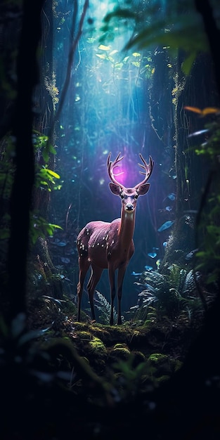 Illustration cerf sur forêt imaginative générative ai