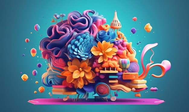 Illustration de cerveau créatif coloré Imagination et arrière-plan d'inspiration IA générative
