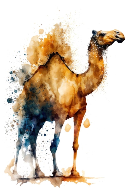 Photo illustration chameau à l'aquarelle animal sur fond blanc ia générative