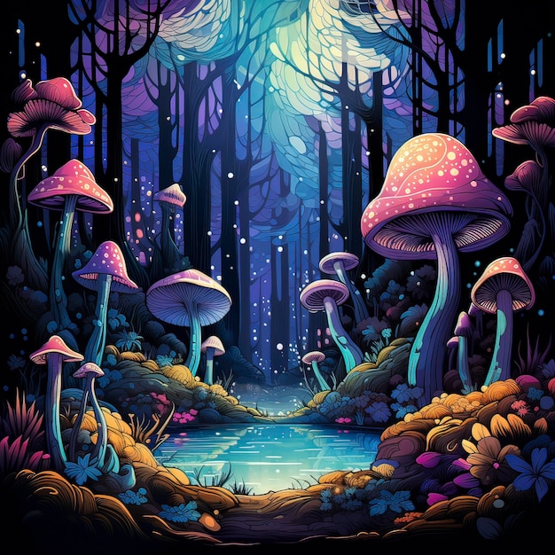 Illustration de champignon vibrante Oeuvre générée par AI