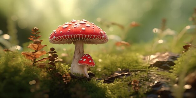 Illustration de champignons drôles dans la forêt de champignons fantastiques dans un mystérieux pays génératif