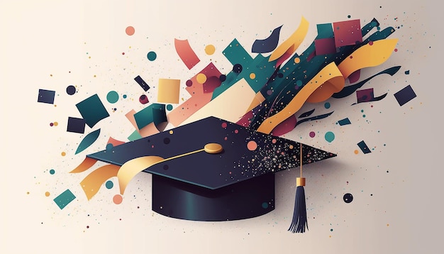 Illustration de chapeau de graduation moderne avec IA générative de confettis