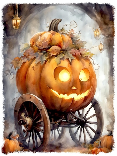 Illustration De Chariot De Citrouille D'Halloween