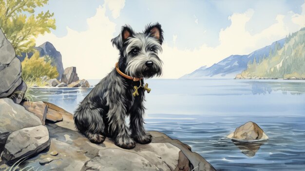 Photo illustration d'un charmant chiot de schnauzer miniature sur les côtes du yukon