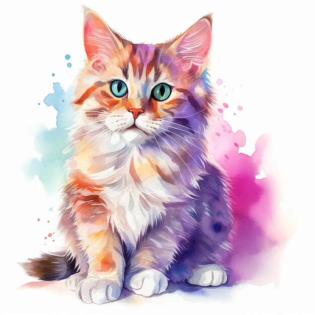 Photo une illustration de chat à l'aquarelle sur une toile blanche