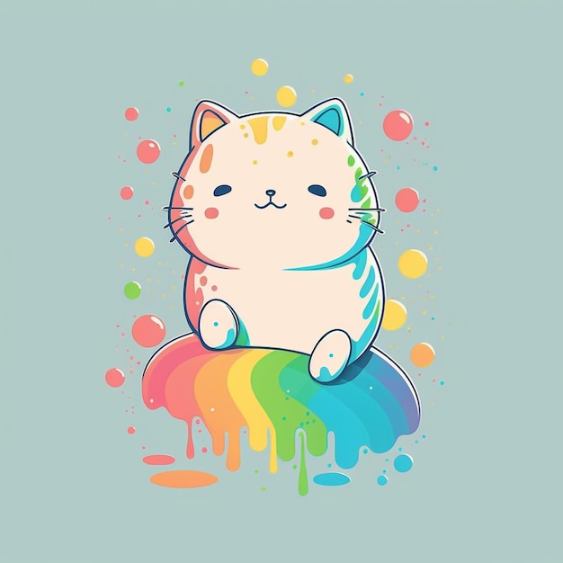 Illustration de chat arc-en-ciel kawaii mignon