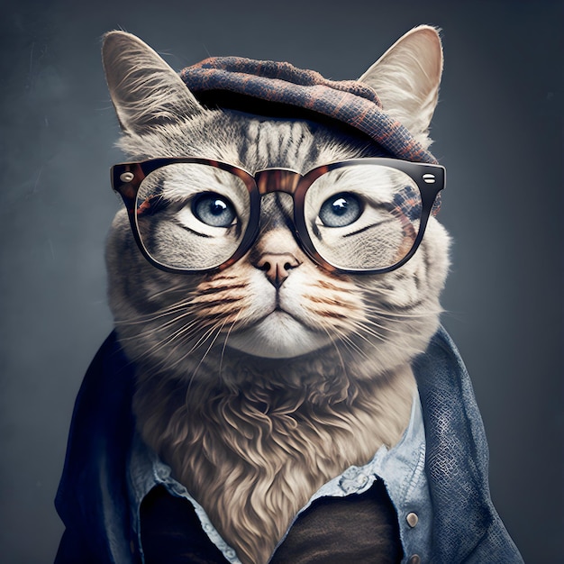 Illustration de chat art drôle mignon hipster