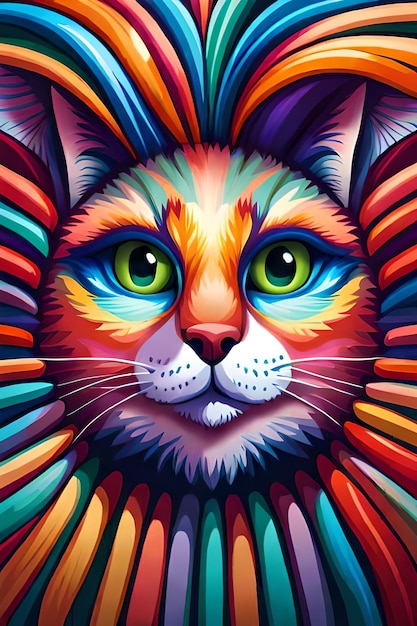 Illustration de chat d'art psychédélique coloré