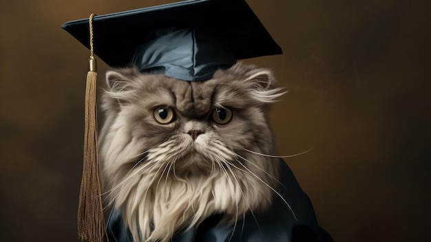 Illustration d'un chat célébrant sa remise des diplômes portant un chapeau et une robe