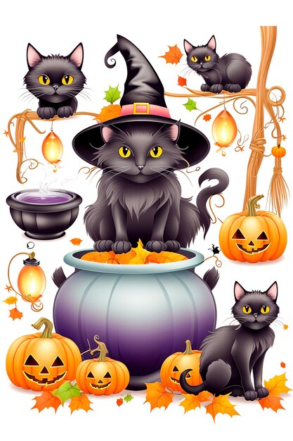 illustration de chat halloween plat dessiné à la main générée par l'IA