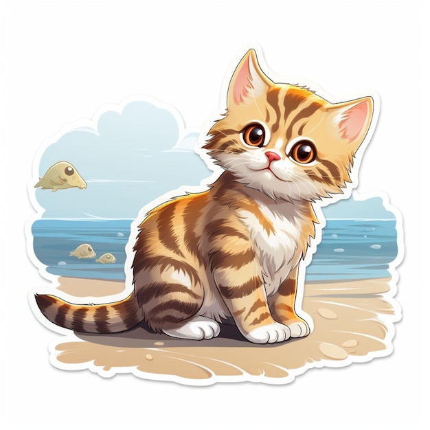 Photo illustration de chat mignon jouant sur la plage 2