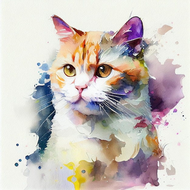 Illustration de chat mignon peint à la couleur de l'eau