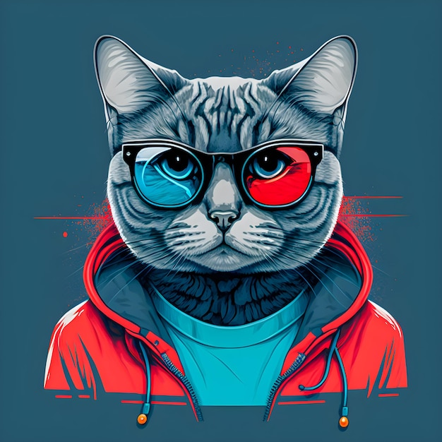 Illustration de chat Pop Art mignon hipster dessiné à la main