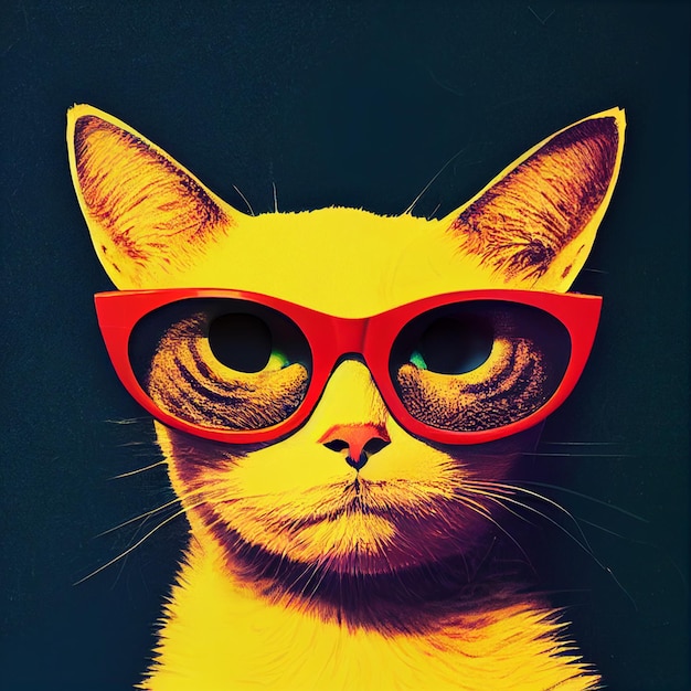 Illustration de chat Pop Art mignon hipster