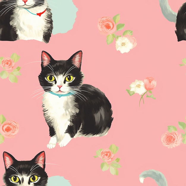 Illustration d'un chat vintage et kitsch