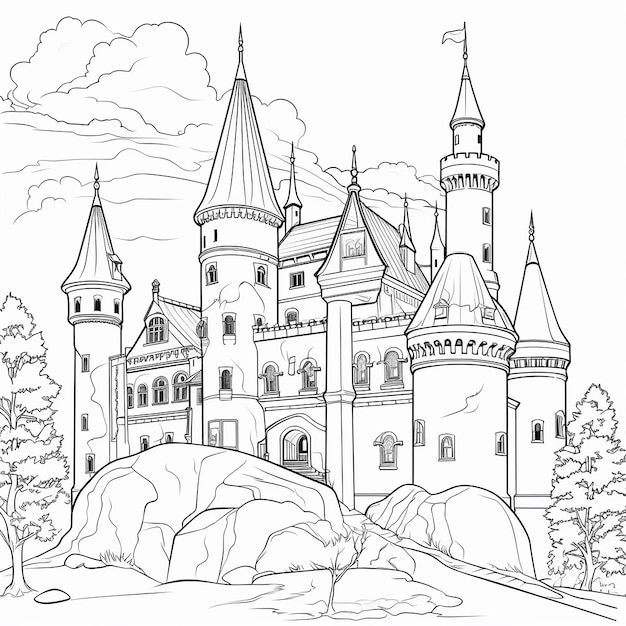 Illustration de château de princesse fantastique à colorier