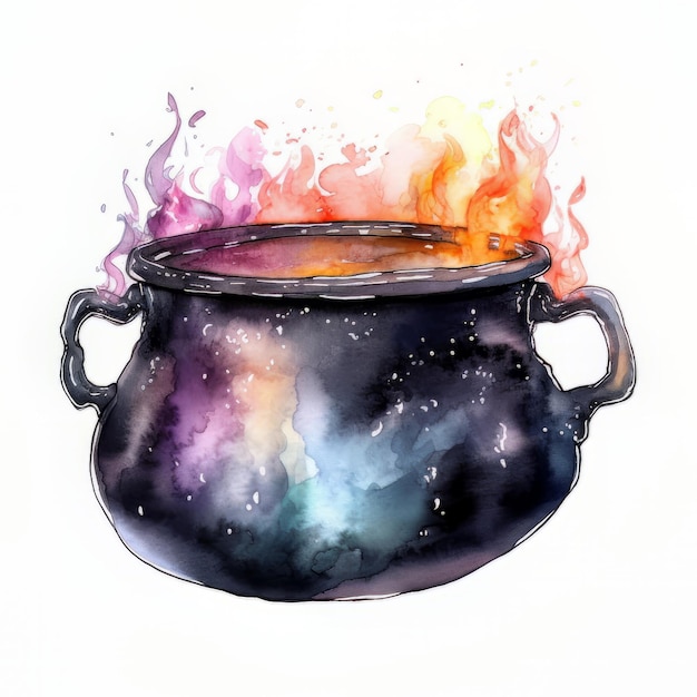 illustration de chaudron magique aquarelle