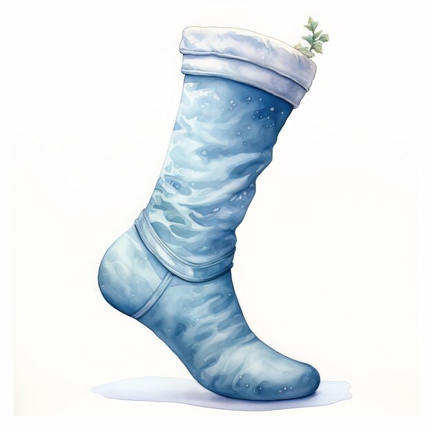 Illustration d'une chaussette de Noël avec de la neige sur un fond blanc