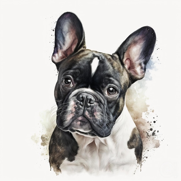Illustration de chien bouledogue français aquarelle IA générative