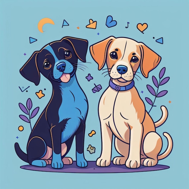 Illustration d'un chien et d'un chat pour un t-shirt