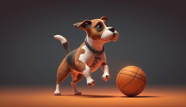 Illustration d'un chien jouant au basket Ai Générative