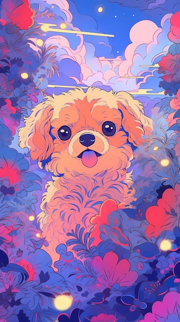 Photo illustration de chien mignon dessinée à la main